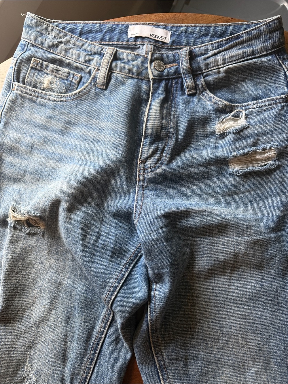 Women’s Light Blue Distressed Boyfriend Jeans - Picture 4 of 5